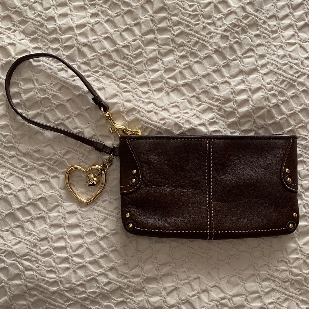 Brown Leather Wristlet with Heart Charm